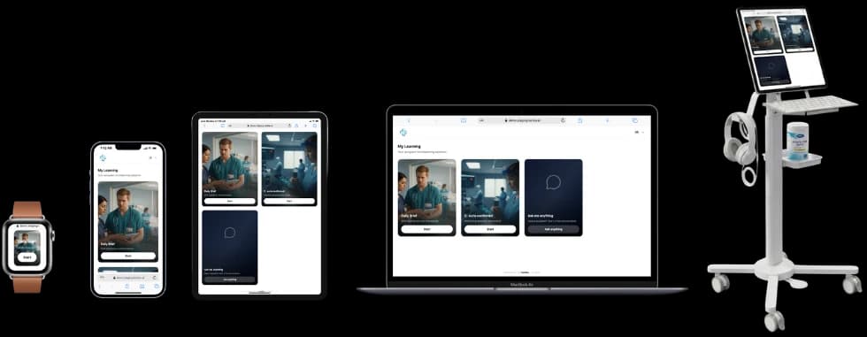 Karibu running on Apple Watch, iPhone, iPad, MacBook, and a workstation on wheels